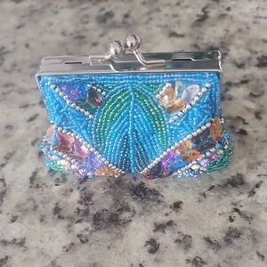 Embellished Blue Beaded Clutch